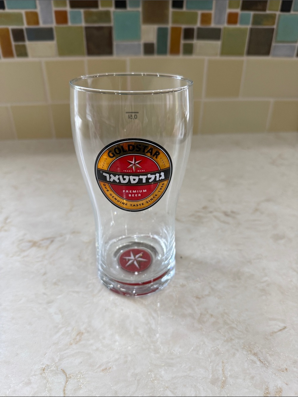 Gold Star Premium Beer Pint Glass - Red and Gold Logo